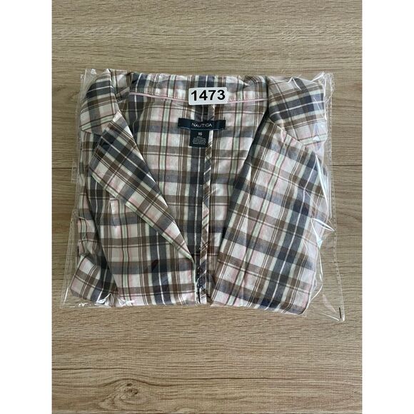 Nautica Plaid Blazer Womens 16 Tan Pink Cotton Preppy Lightweight Jacket Career‎ - Picture 8 of 8